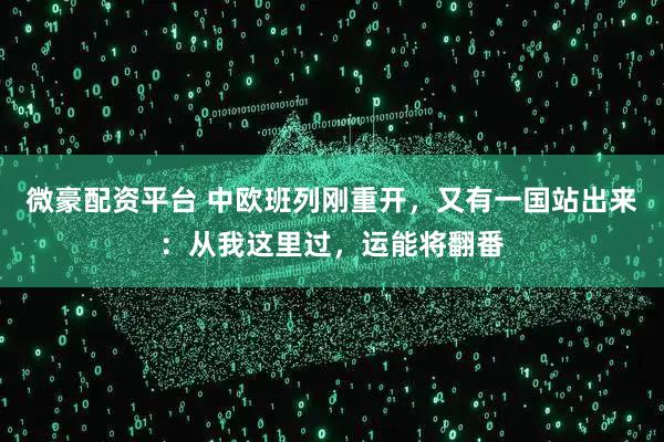 微豪配资平台 中欧班列刚重开，又有一国站出来：从我这里过，运能将翻番